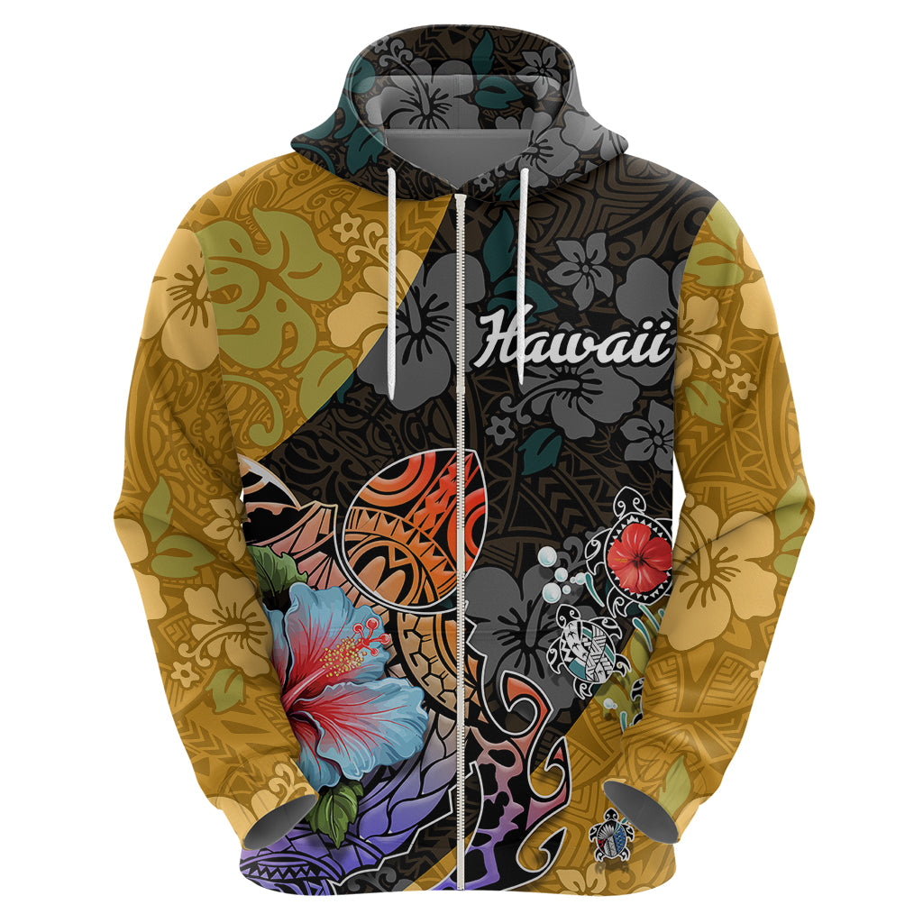 Hawaii Polynesian Hoodie Turtles and Hibiscus Flower Gradient Pattern - Wonder Print Shop