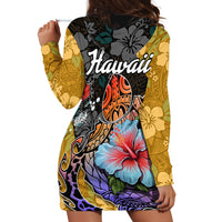 Hawaii Polynesian Hoodie Dress Turtles and Hibiscus Flower Gradient Pattern - Wonder Print Shop