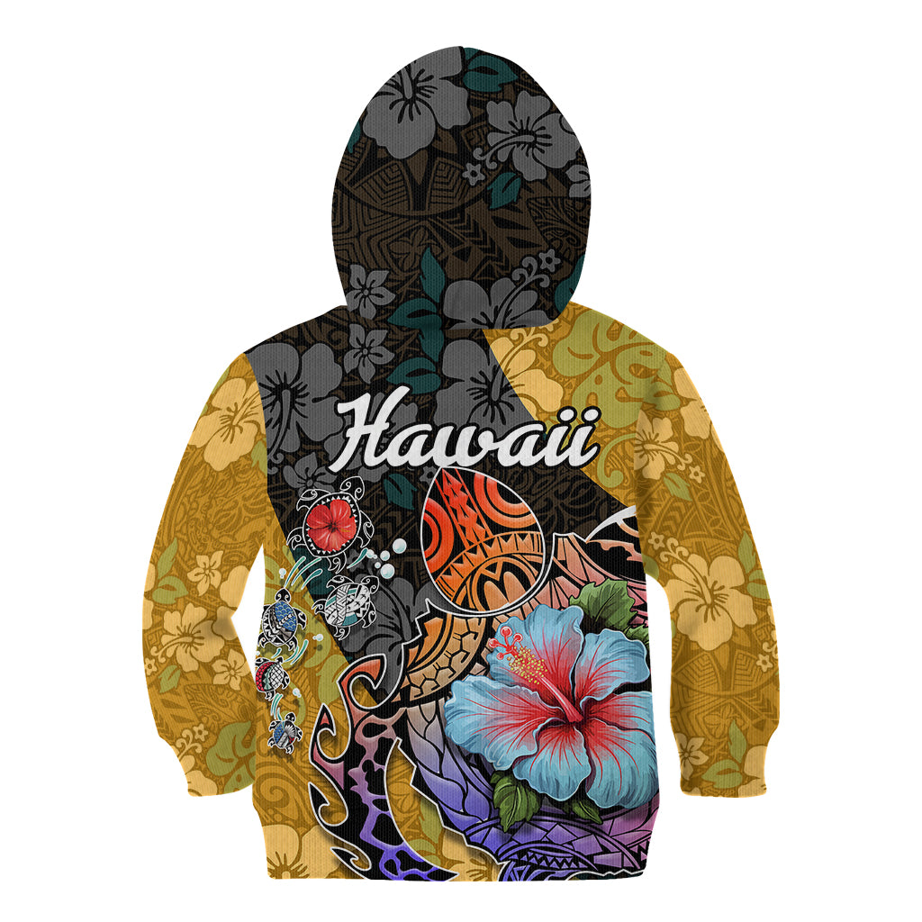 Hawaii Polynesian Kid Hoodie Turtles and Hibiscus Flower Gradient Pattern - Wonder Print Shop