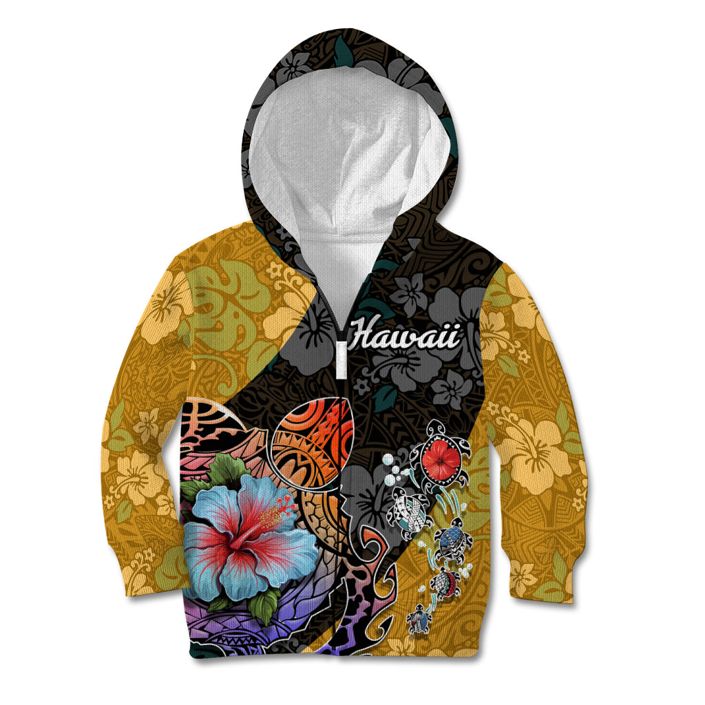 Hawaii Polynesian Kid Hoodie Turtles and Hibiscus Flower Gradient Pattern - Wonder Print Shop
