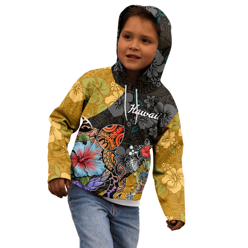 Hawaii Polynesian Kid Hoodie Turtles and Hibiscus Flower Gradient Pattern - Wonder Print Shop