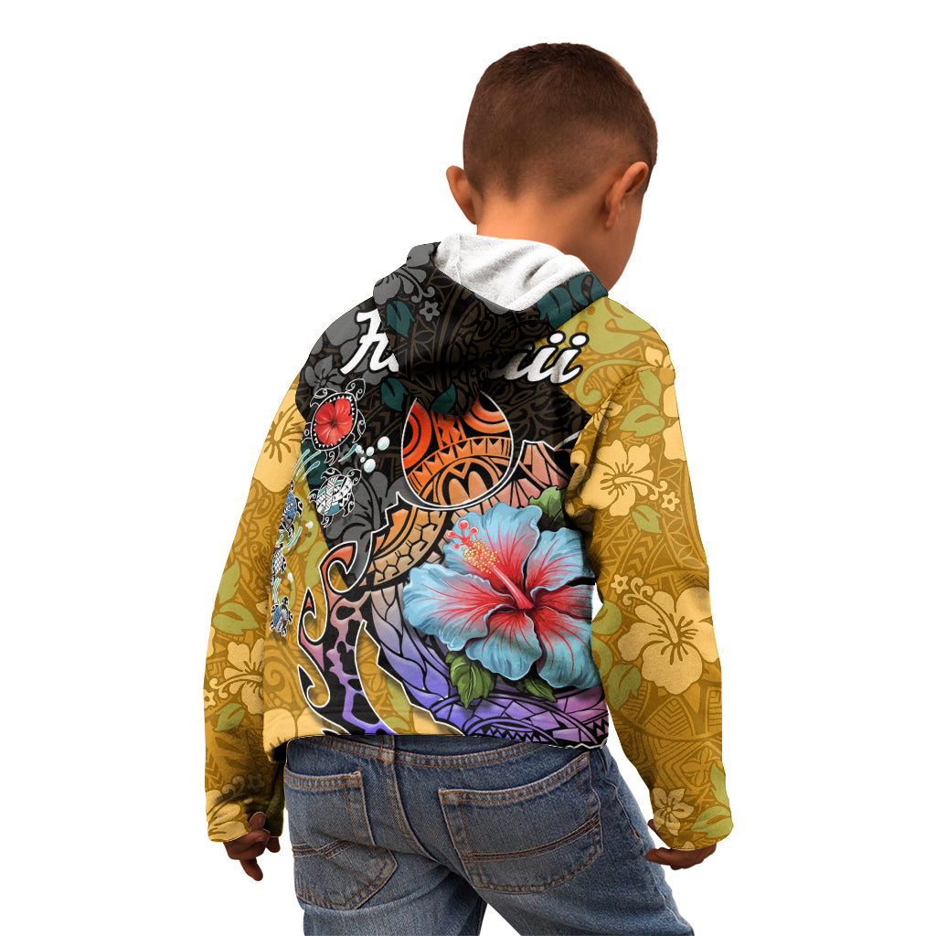 Hawaii Polynesian Kid Hoodie Turtles and Hibiscus Flower Gradient Pattern - Wonder Print Shop