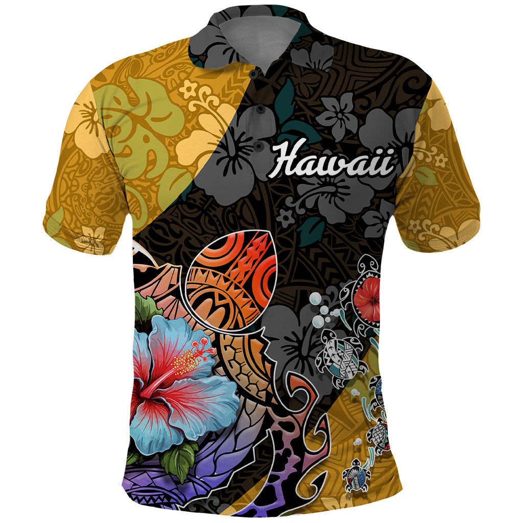 Hawaii Polynesian Polo Shirt Turtles and Hibiscus Flower Gradient Pattern - Wonder Print Shop