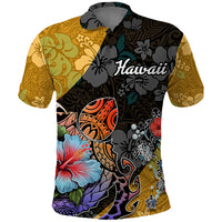 Hawaii Polynesian Polo Shirt Turtles and Hibiscus Flower Gradient Pattern - Wonder Print Shop