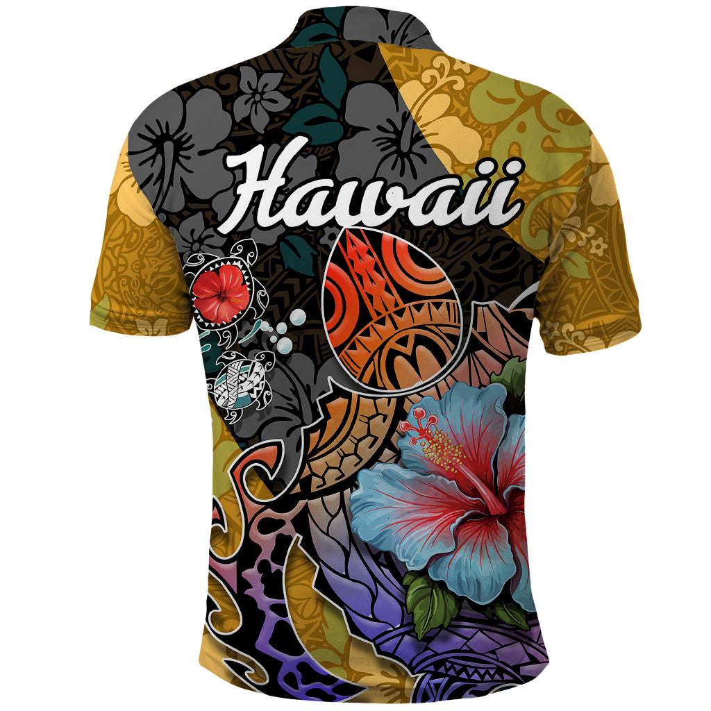 Hawaii Polynesian Polo Shirt Turtles and Hibiscus Flower Gradient Pattern - Wonder Print Shop