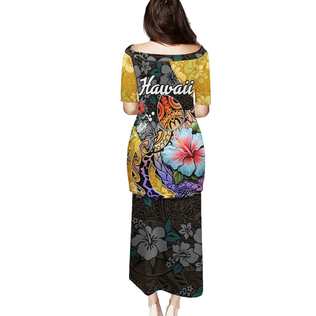 Hawaii Polynesian Puletasi Turtles and Hibiscus Flower Gradient Pattern - Wonder Print Shop
