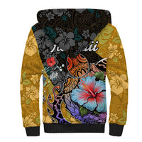 Hawaii Polynesian Sherpa Hoodie Turtles and Hibiscus Flower Gradient Pattern - Wonder Print Shop