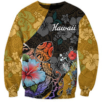Hawaii Polynesian Sweatshirt Turtles and Hibiscus Flower Gradient Pattern - Wonder Print Shop