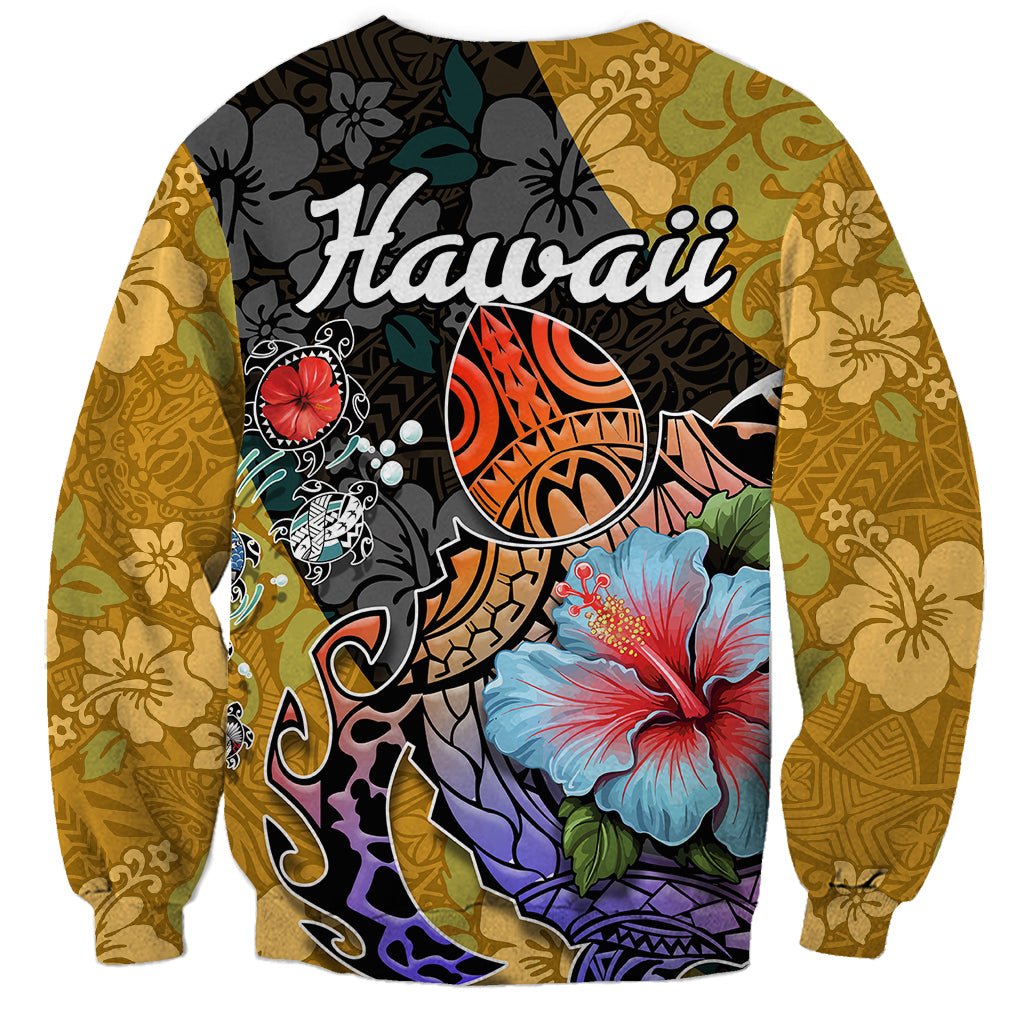 Hawaii Polynesian Sweatshirt Turtles and Hibiscus Flower Gradient Pattern - Wonder Print Shop