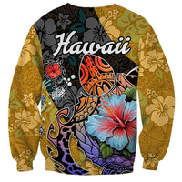 Hawaii Polynesian Sweatshirt Turtles and Hibiscus Flower Gradient Pattern - Wonder Print Shop