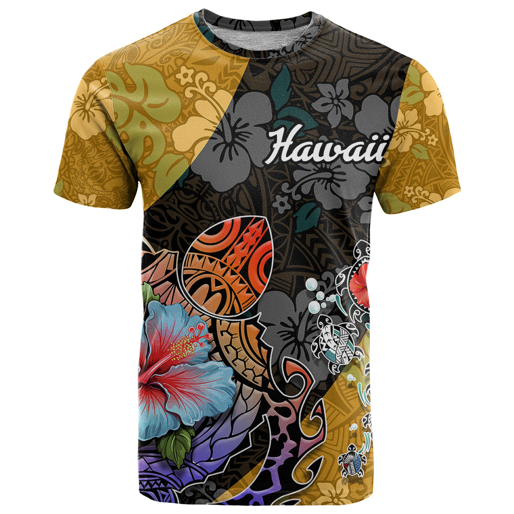 Hawaii Polynesian T Shirt Turtles and Hibiscus Flower Gradient Pattern - Wonder Print Shop