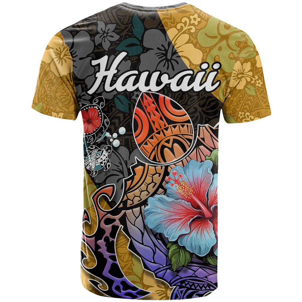 Hawaii Polynesian T Shirt Turtles and Hibiscus Flower Gradient Pattern - Wonder Print Shop