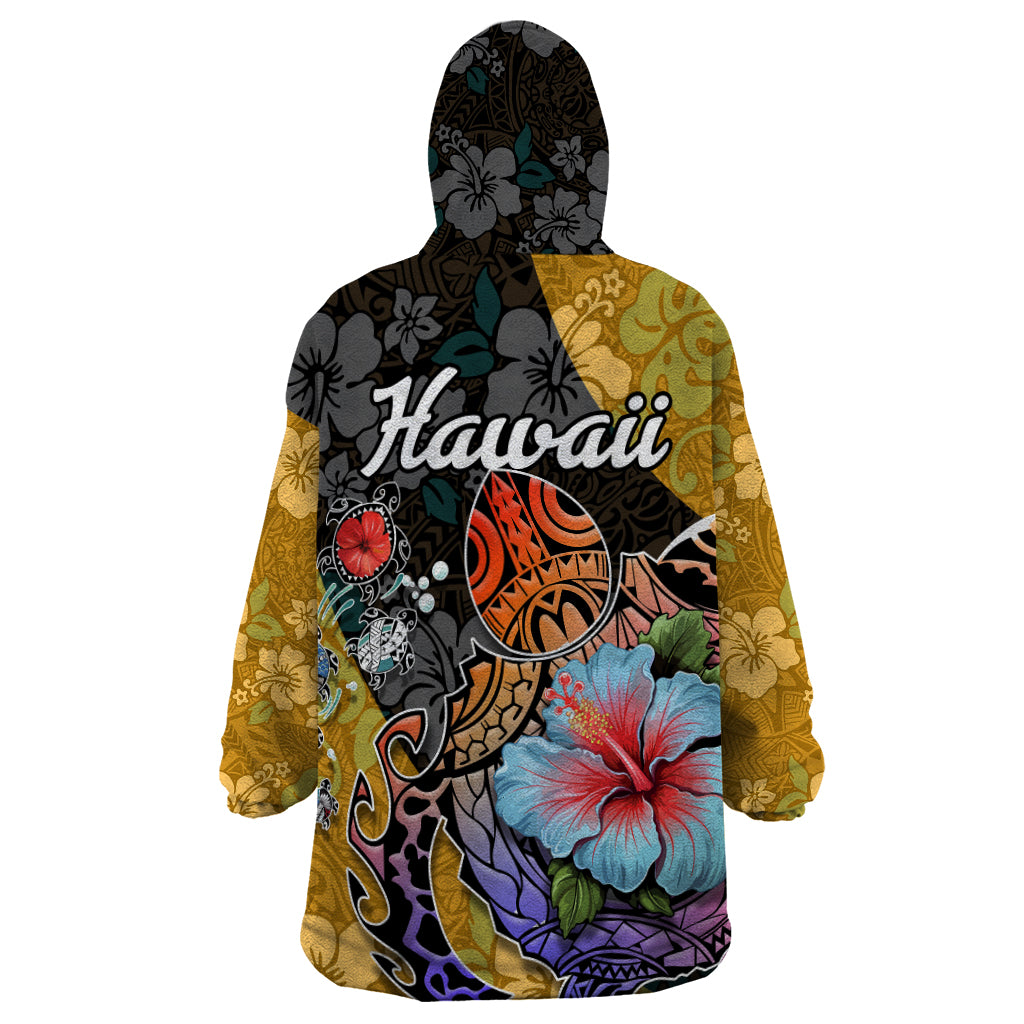 Hawaii Polynesian Wearable Blanket Hoodie Turtles and Hibiscus Flower Gradient Pattern - Wonder Print Shop