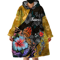 Hawaii Polynesian Wearable Blanket Hoodie Turtles and Hibiscus Flower Gradient Pattern - Wonder Print Shop