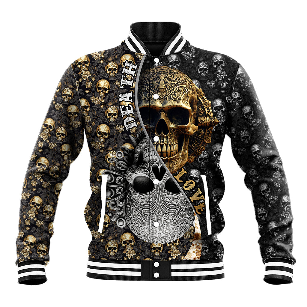 Skull Pattern Baseball Jacket Love and Death - Wonder Print Shop