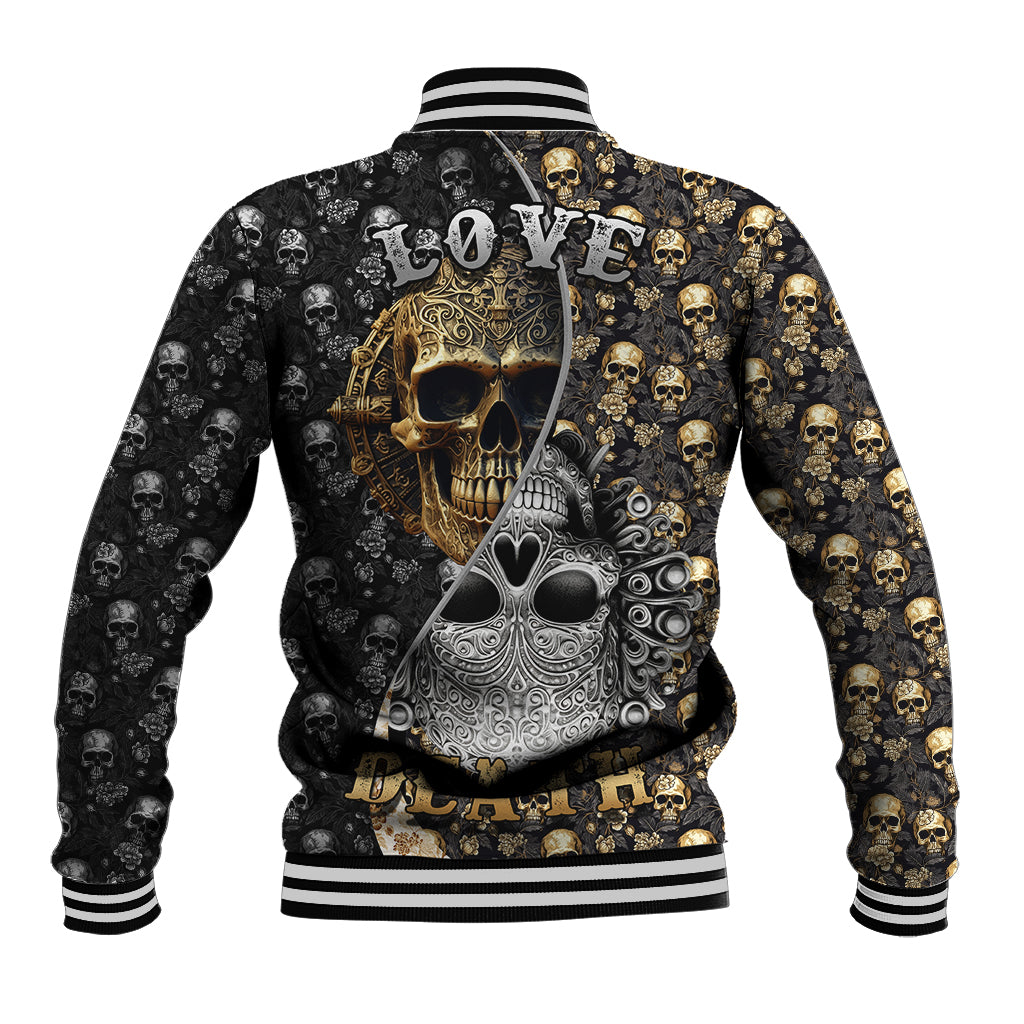 Skull Pattern Baseball Jacket Love and Death - Wonder Print Shop