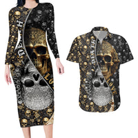 Skull Pattern Couples Matching Long Sleeve Bodycon Dress and Hawaiian Shirt Love and Death - Wonder Print Shop