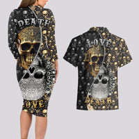 Skull Pattern Couples Matching Long Sleeve Bodycon Dress and Hawaiian Shirt Love and Death - Wonder Print Shop