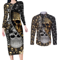 Skull Pattern Couples Matching Long Sleeve Bodycon Dress and Long Sleeve Button Shirts Love and Death - Wonder Print Shop
