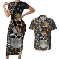 Skull Pattern Couples Matching Short Sleeve Bodycon Dress and Hawaiian Shirt Love and Death - Wonder Print Shop