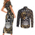 Skull Pattern Couples Matching Short Sleeve Bodycon Dress and Long Sleeve Button Shirts Love and Death - Wonder Print Shop