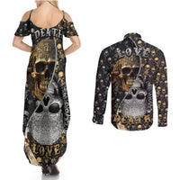 Skull Pattern Couples Matching Summer Maxi Dress and Long Sleeve Button Shirts Love and Death - Wonder Print Shop