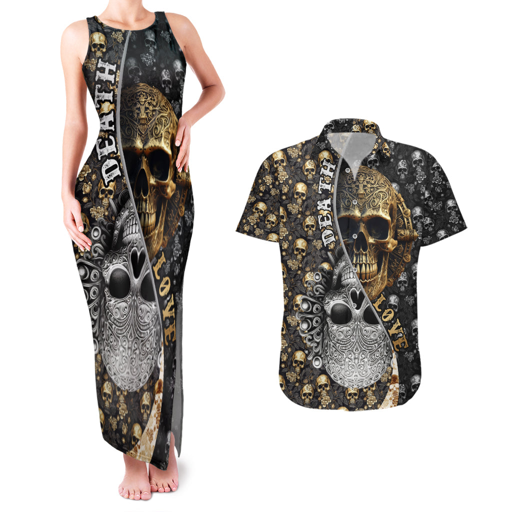 Skull Pattern Couples Matching Tank Maxi Dress and Hawaiian Shirt Love and Death - Wonder Print Shop