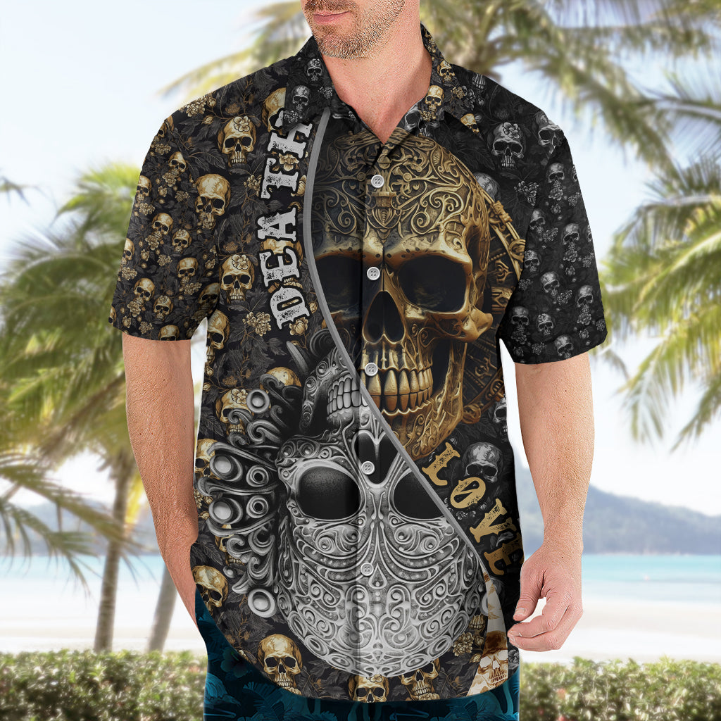 Skull Pattern Hawaiian Shirt Love and Death - Wonder Print Shop