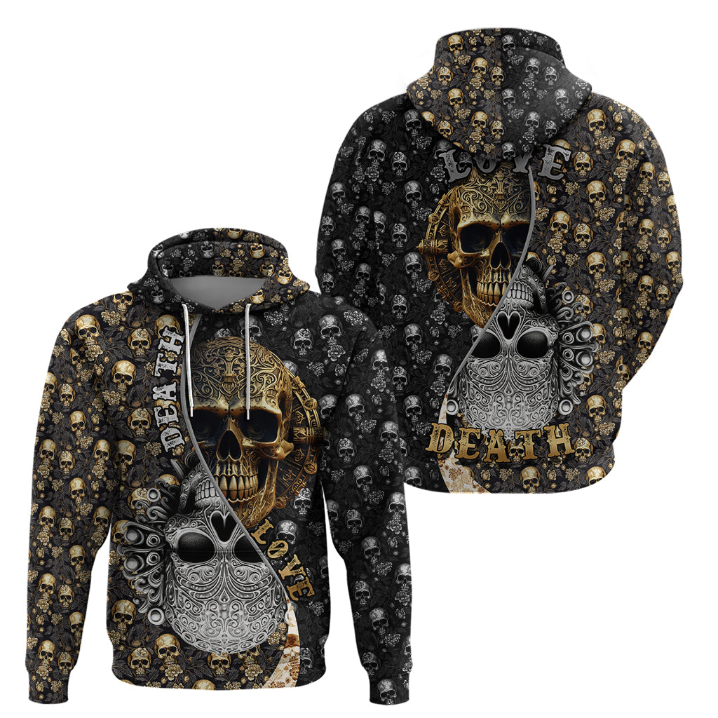 Skull Pattern Hoodie Love and Death - Wonder Print Shop