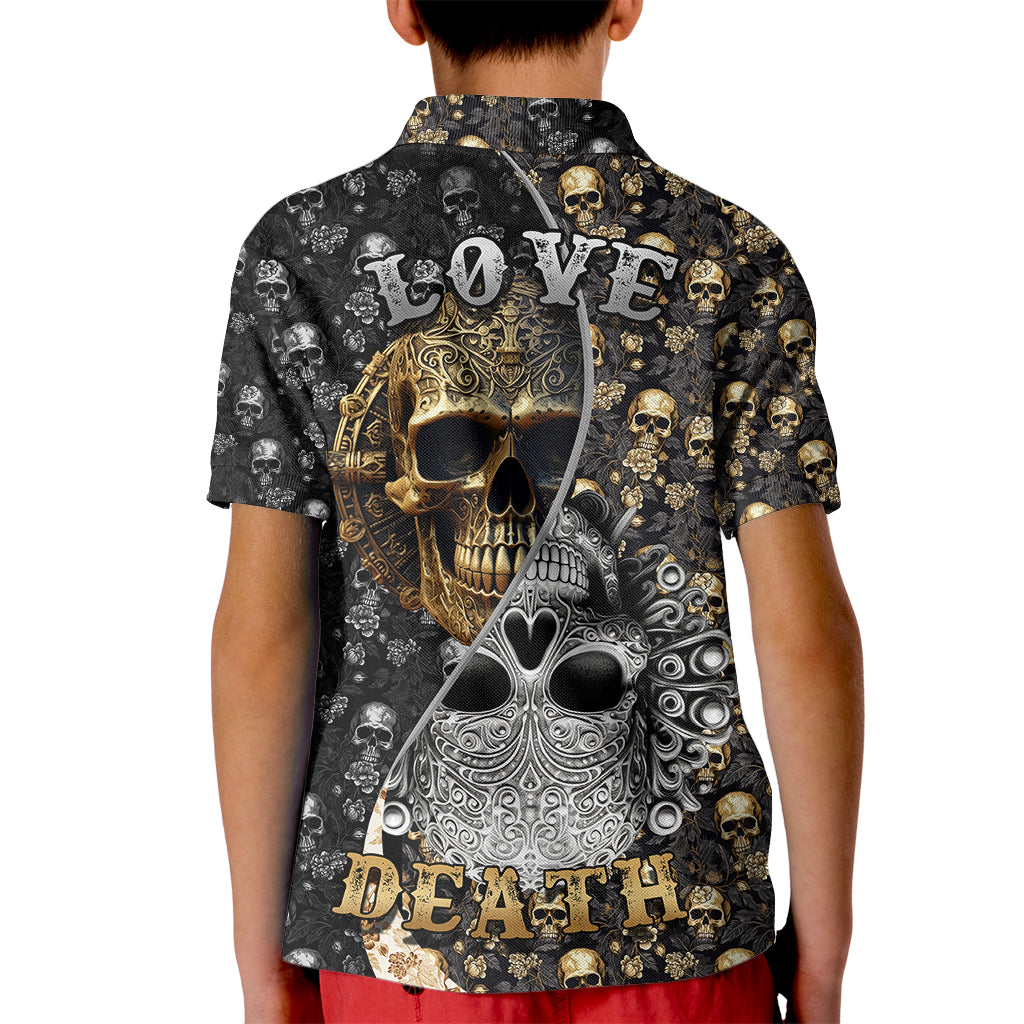 Skull Pattern Kid Polo Shirt Love and Death - Wonder Print Shop