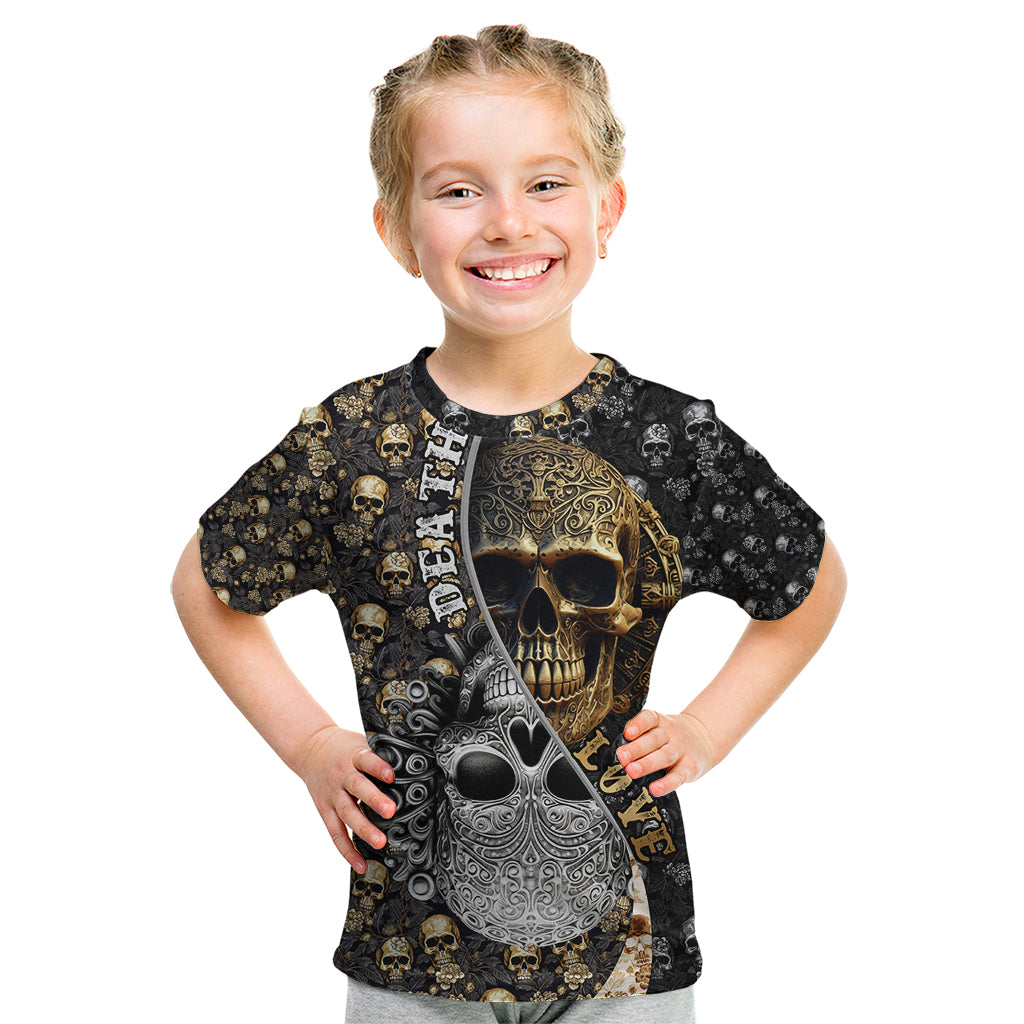 Skull Pattern Kid T Shirt Love and Death - Wonder Print Shop