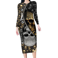 Skull Pattern Long Sleeve Bodycon Dress Love and Death - Wonder Print Shop