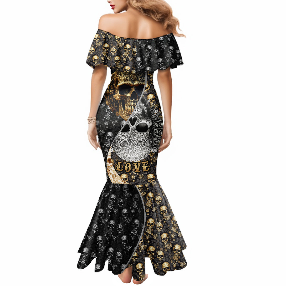 Skull Pattern Mermaid Dress Love and Death - Wonder Print Shop
