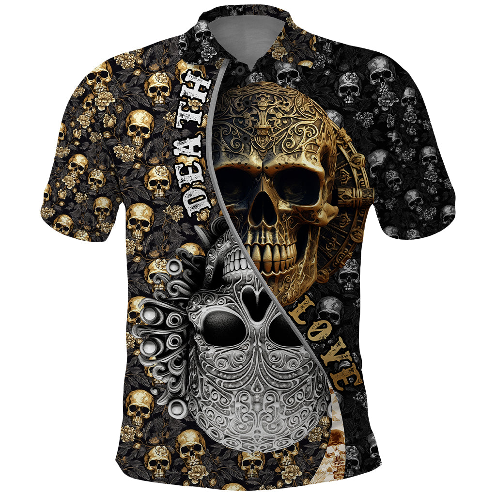 Skull Pattern Polo Shirt Love and Death - Wonder Print Shop
