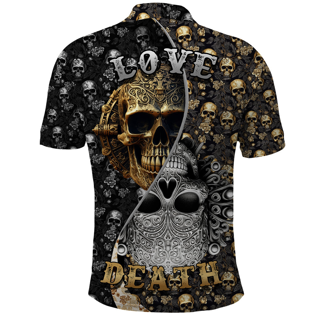 Skull Pattern Polo Shirt Love and Death - Wonder Print Shop