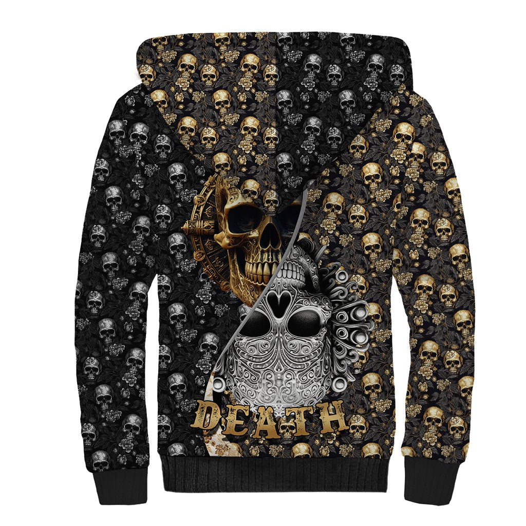 Skull Pattern Sherpa Hoodie Love and Death - Wonder Print Shop