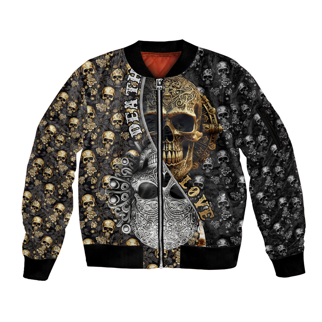 Skull Pattern Sleeve Zip Bomber Jacket Love and Death - Wonder Print Shop