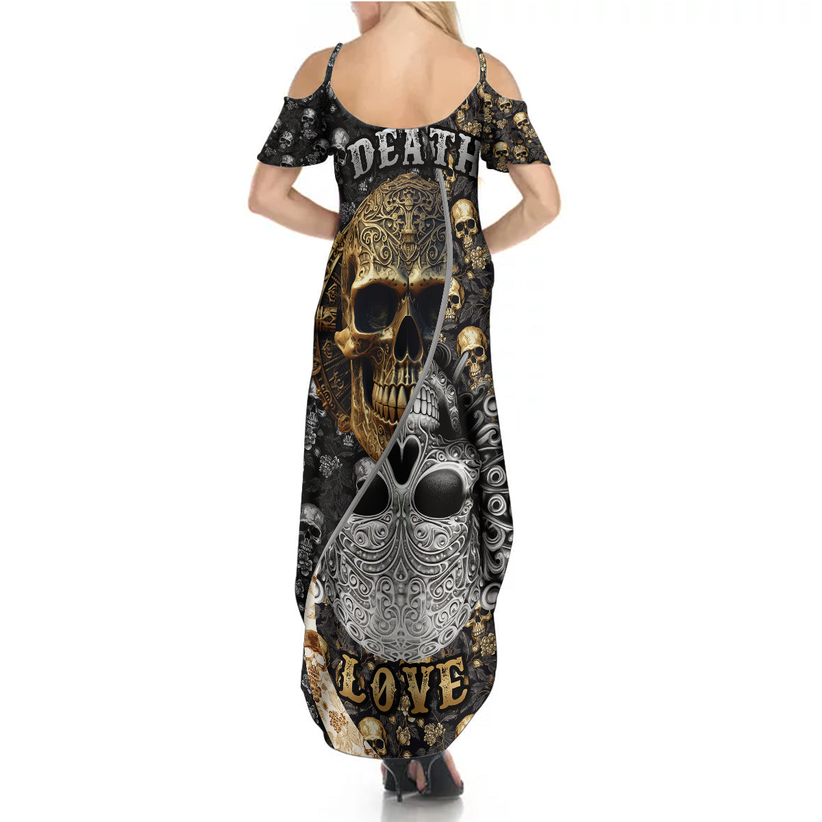 Skull Pattern Summer Maxi Dress Love and Death - Wonder Print Shop