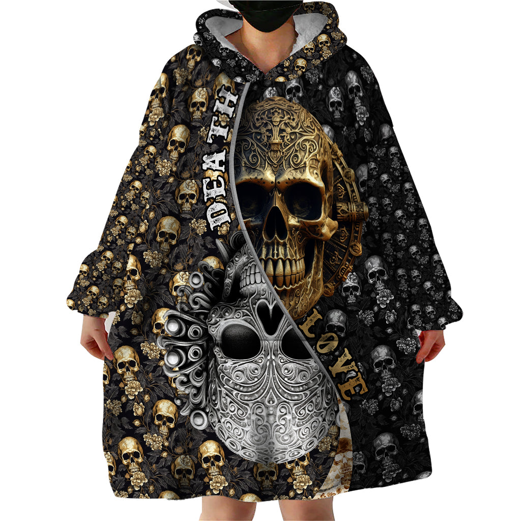 Skull Pattern Wearable Blanket Hoodie Love and Death - Wonder Print Shop