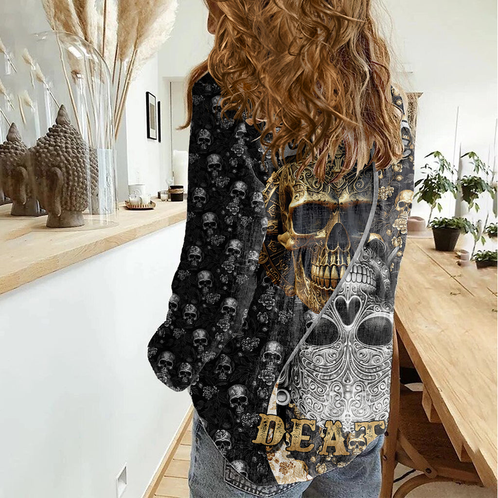 Skull Pattern Women Casual Shirt Love and Death - Wonder Print Shop