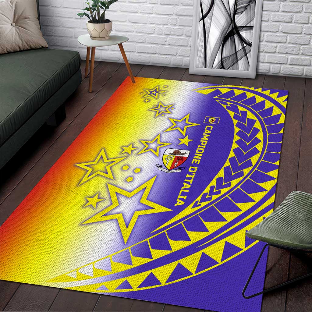 Campione d’Italia Area Rug with Yellow Purple Star Design and Town Crest - Wonder Print Shop