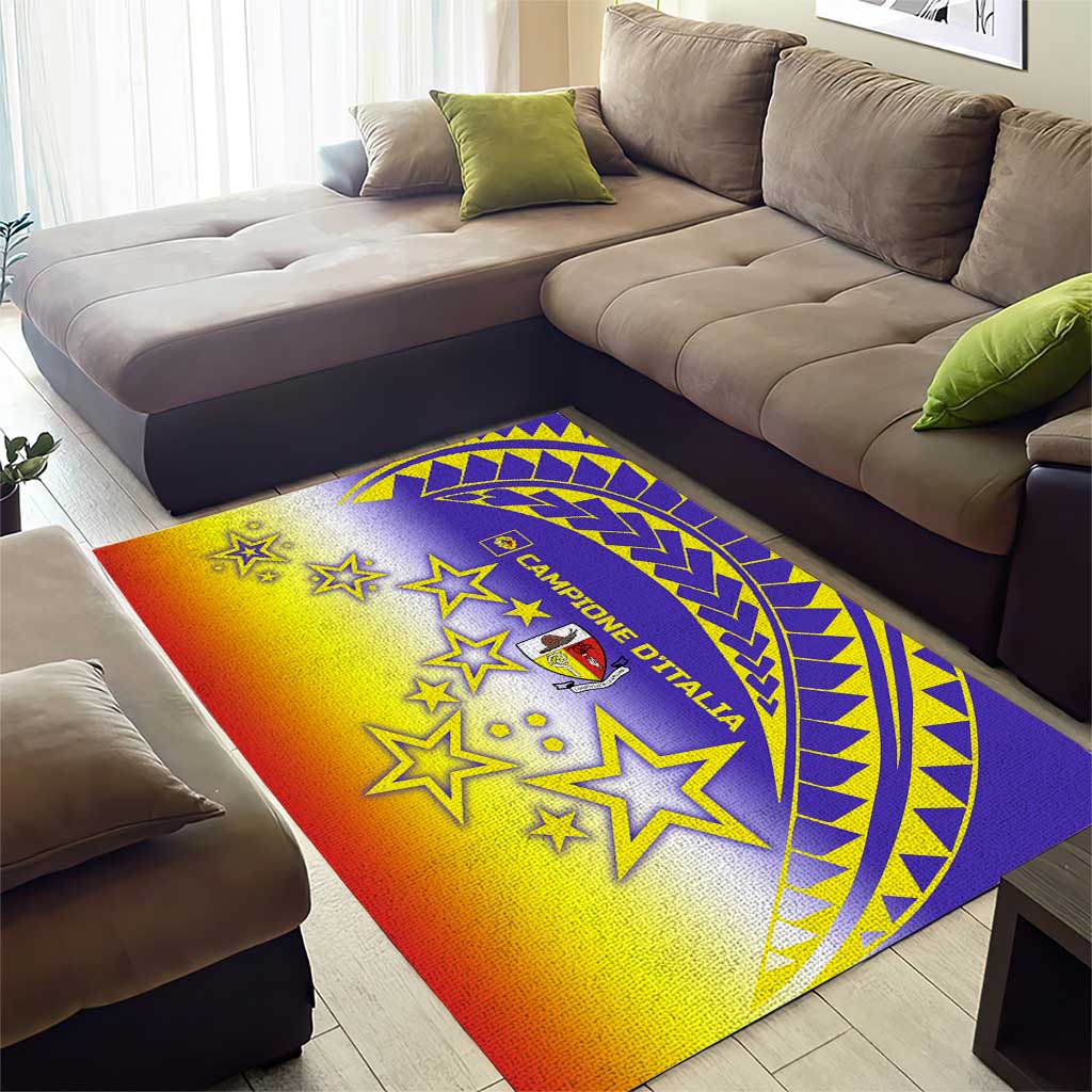 Campione d’Italia Area Rug with Yellow Purple Star Design and Town Crest - Wonder Print Shop