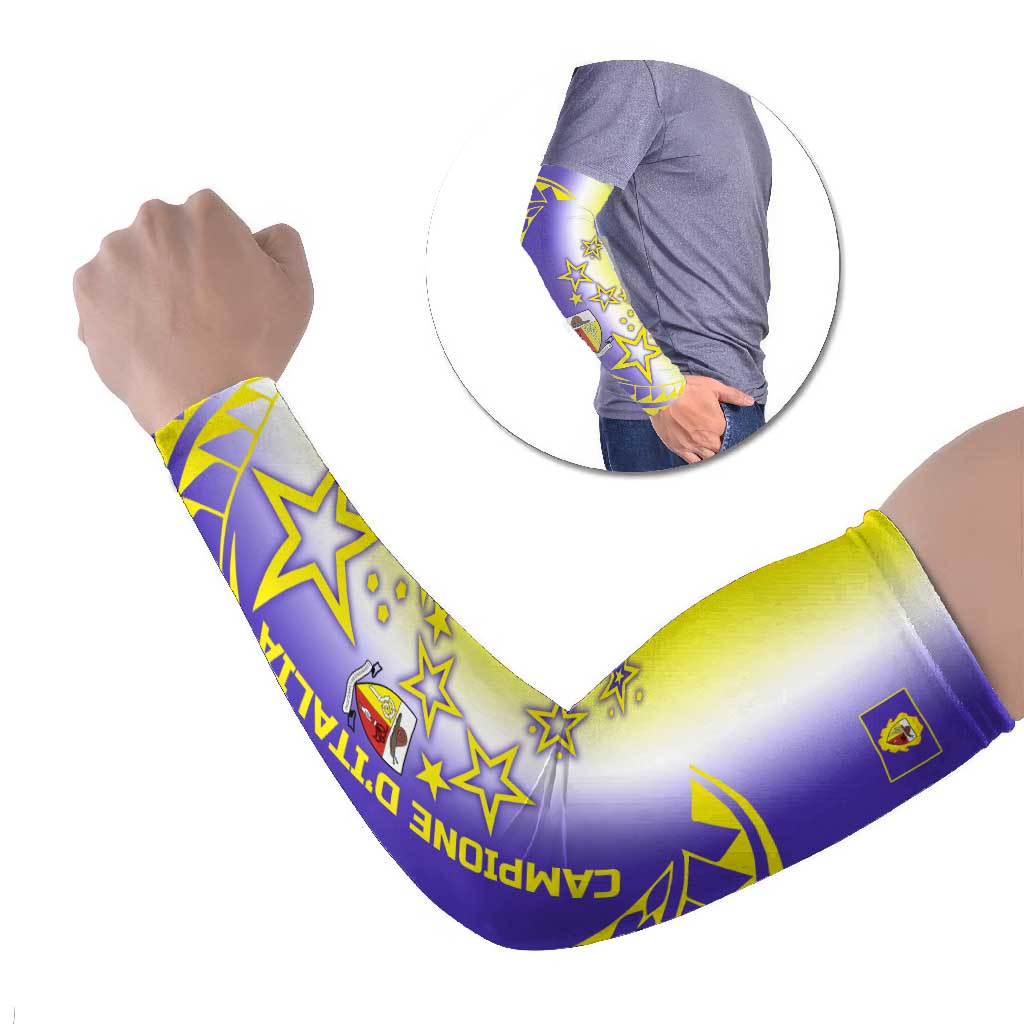 Campione d’Italia Arm Sleeves with Yellow Purple Star Design and Town Crest - Wonder Print Shop
