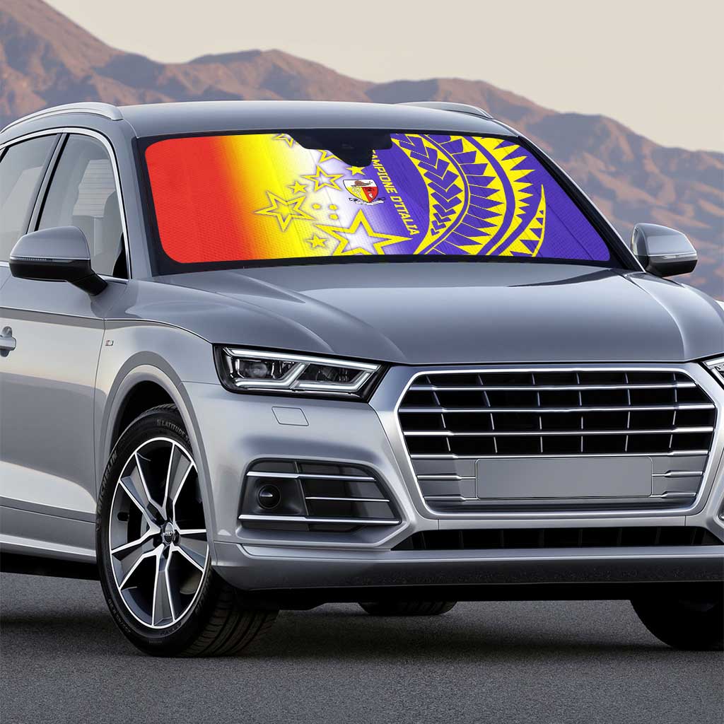 Campione d’Italia Auto Sun Shade with Yellow Purple Star Design and Town Crest - Wonder Print Shop