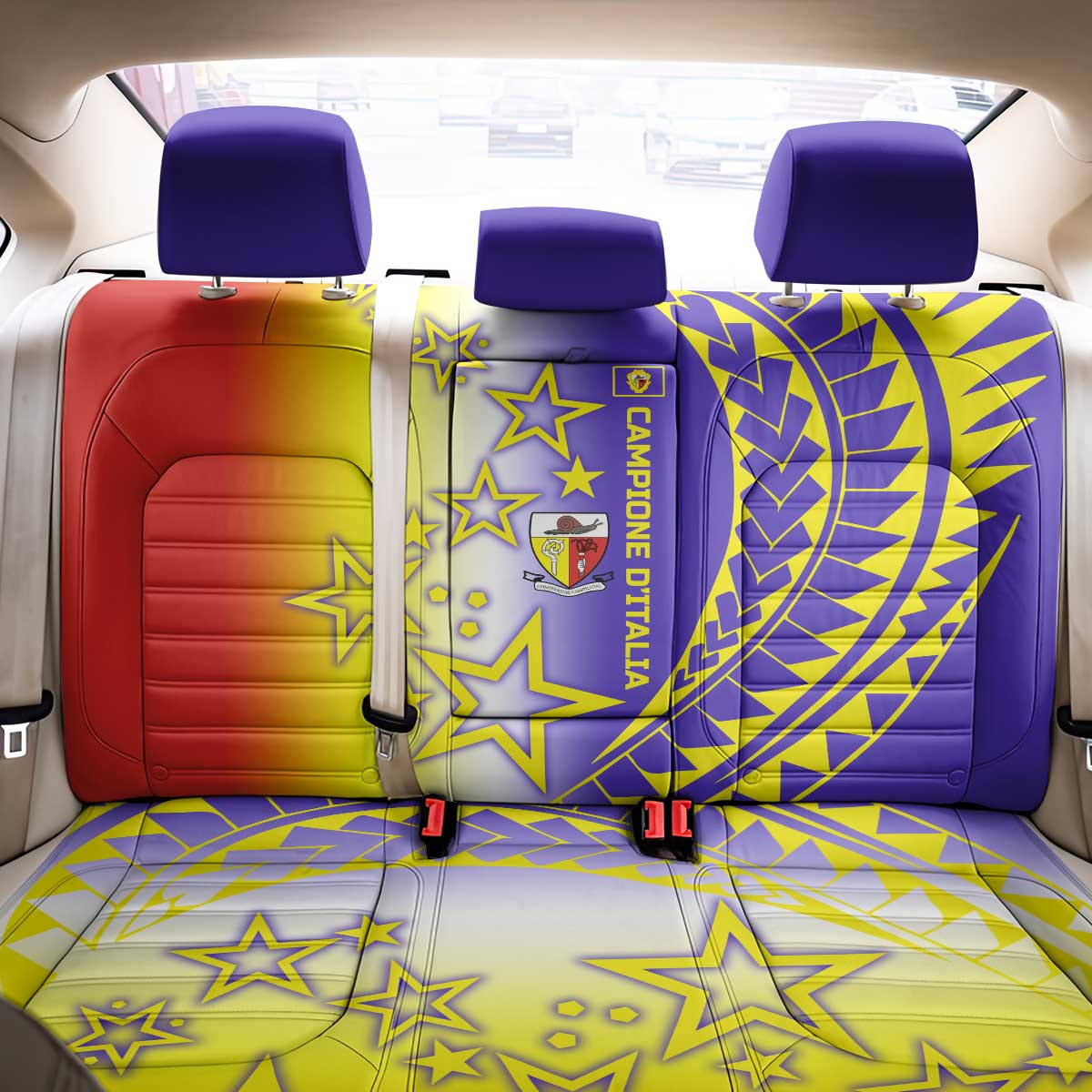 Campione d’Italia Back Car Seat Cover with Yellow Purple Star Design and Town Crest - Wonder Print Shop