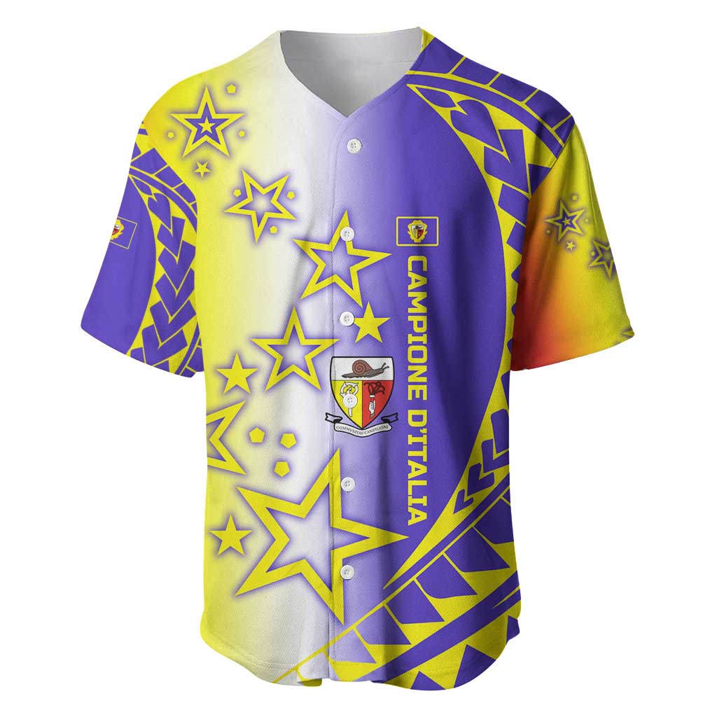 Campione d’Italia Baseball Jersey with Yellow Purple Star Design and Town Crest - Wonder Print Shop
