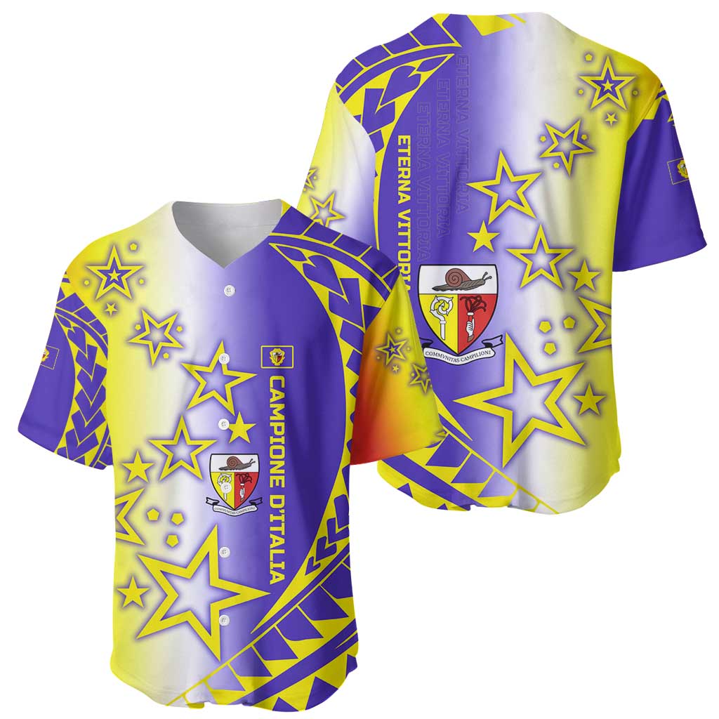 Campione d’Italia Baseball Jersey with Yellow Purple Star Design and Town Crest - Wonder Print Shop