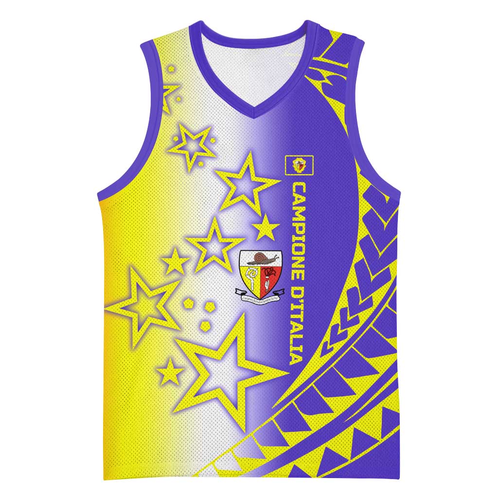 Campione d’Italia Basketball Jersey with Yellow Purple Star Design and Town Crest - Wonder Print Shop