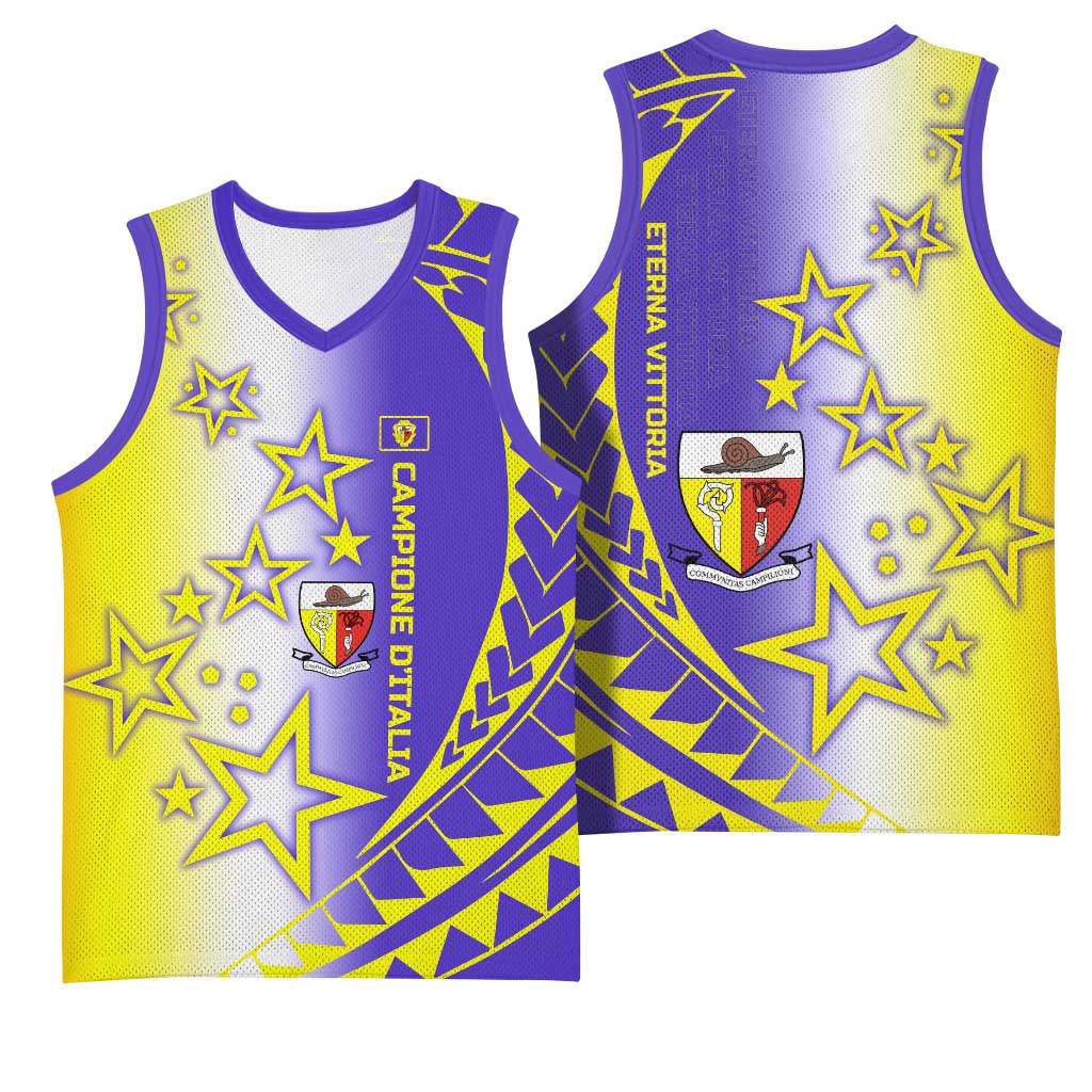 Campione d’Italia Basketball Jersey with Yellow Purple Star Design and Town Crest - Wonder Print Shop