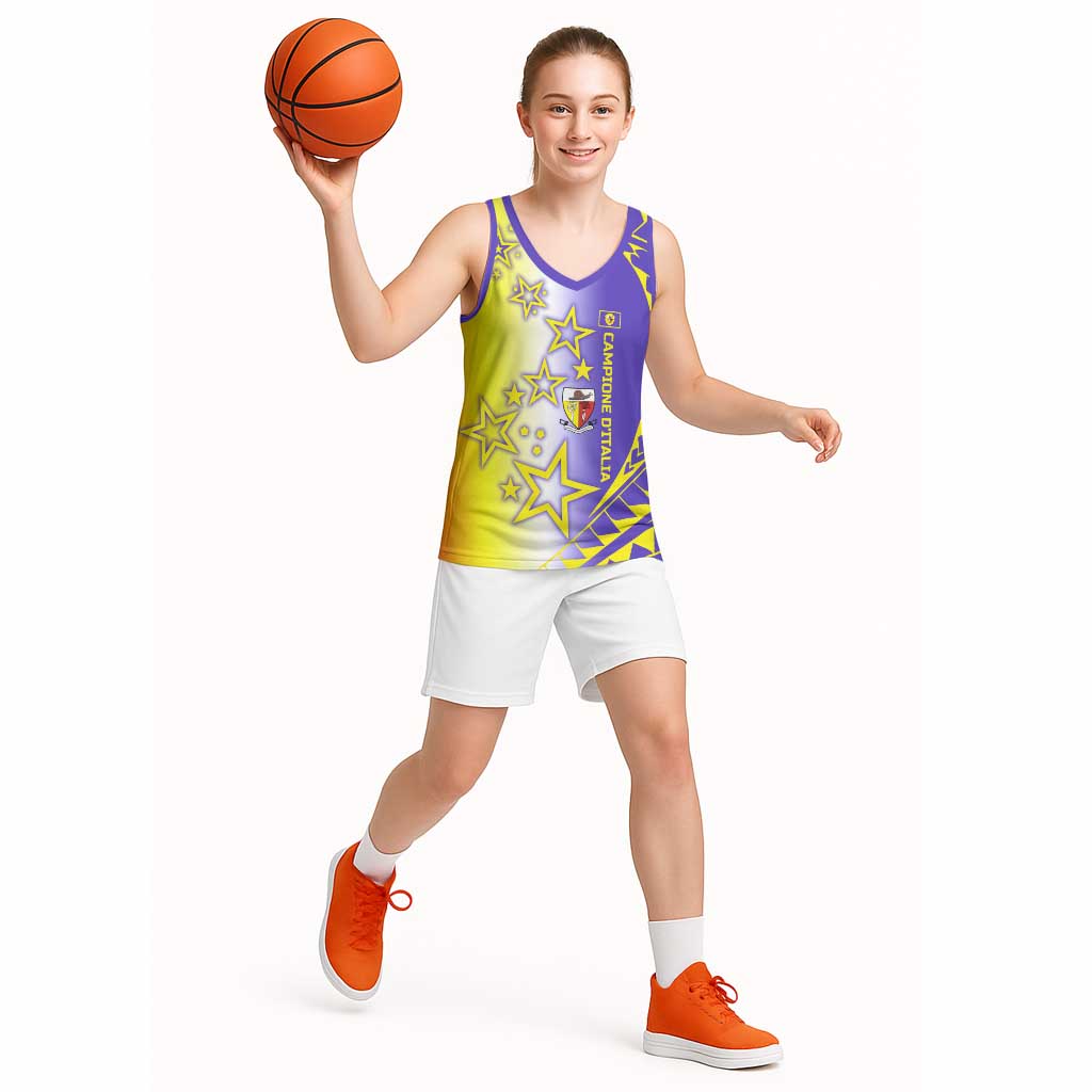 Campione d’Italia Basketball Jersey with Yellow Purple Star Design and Town Crest - Wonder Print Shop